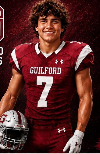 Artist concept rendering of Dylan Kiser #7 in a future Guilford College uniform — Class of 2030